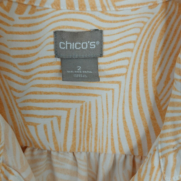 Chico's Zebra Print Ruffle Front Blouse Size Large / 2 Peach Button Up Shirt - Picture 3 of 11